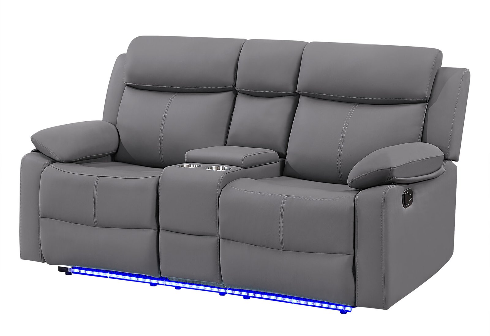 Second image of U6026 GREY PU 46A CONSOLE RECLINING LOVESEAT WITH LED AND SPEAKER