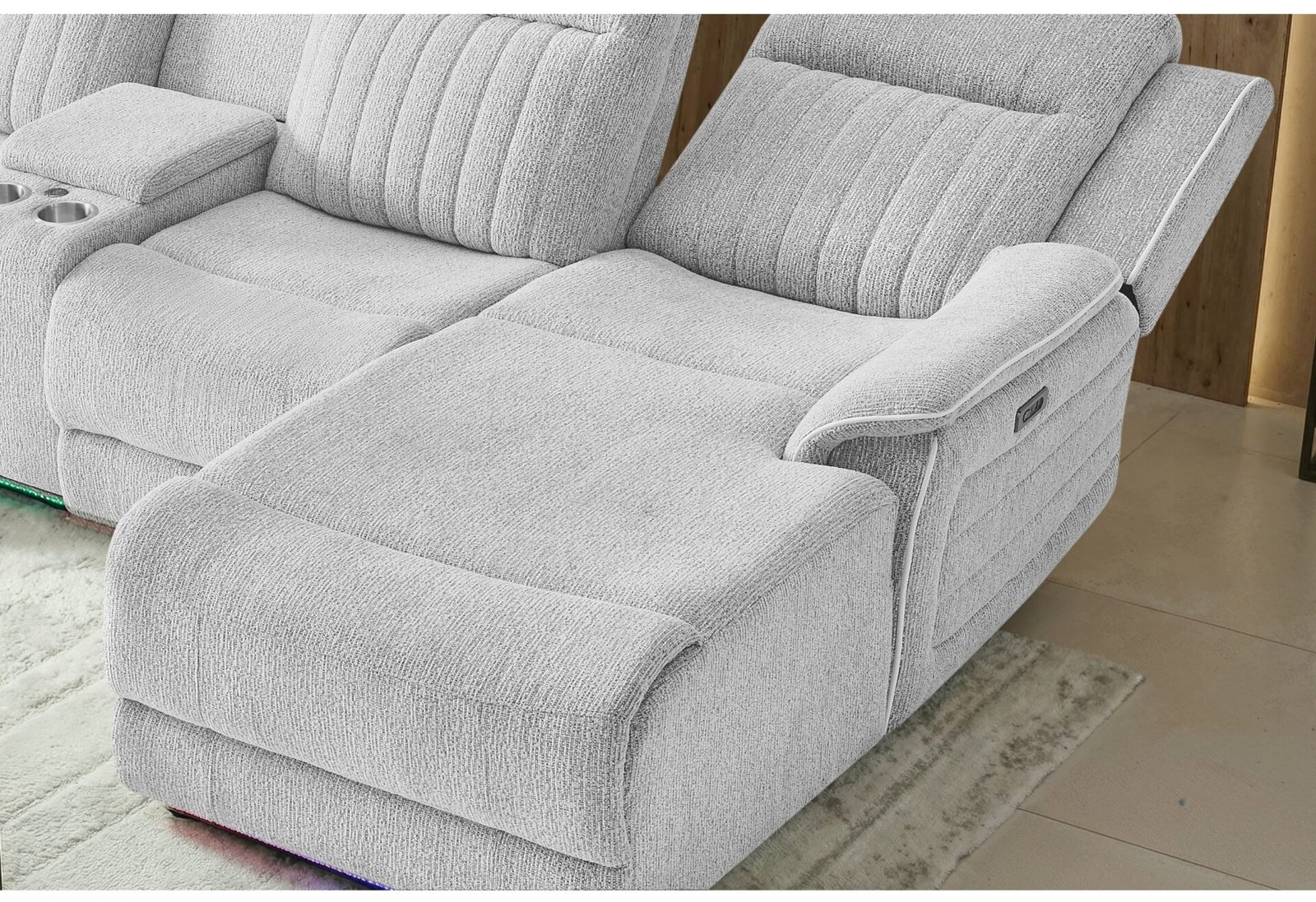 Second image of U8879 GREY 1 POWER PUSHBACK SECTIONAL WITH LED AND GLOBAL SS SPKR