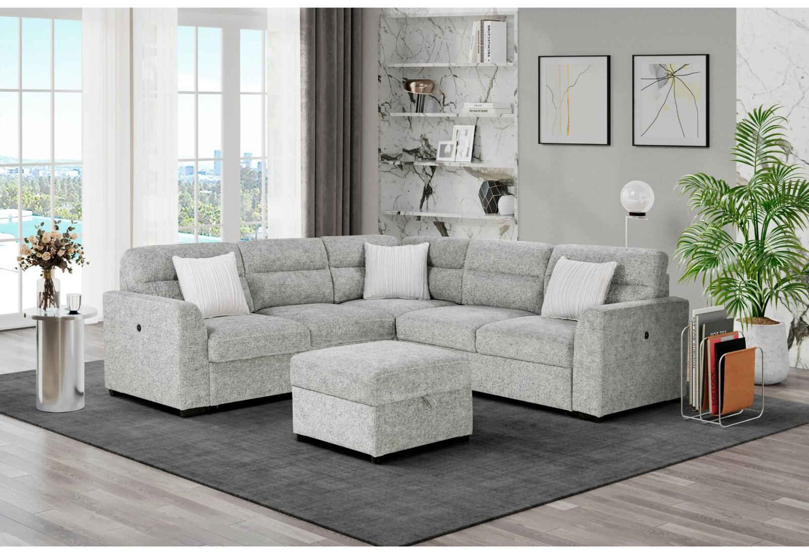 Second image of U9401 NICKEL SOFA BED SECTIONAL WITH 3 PILLOWS AND OTTOMAN