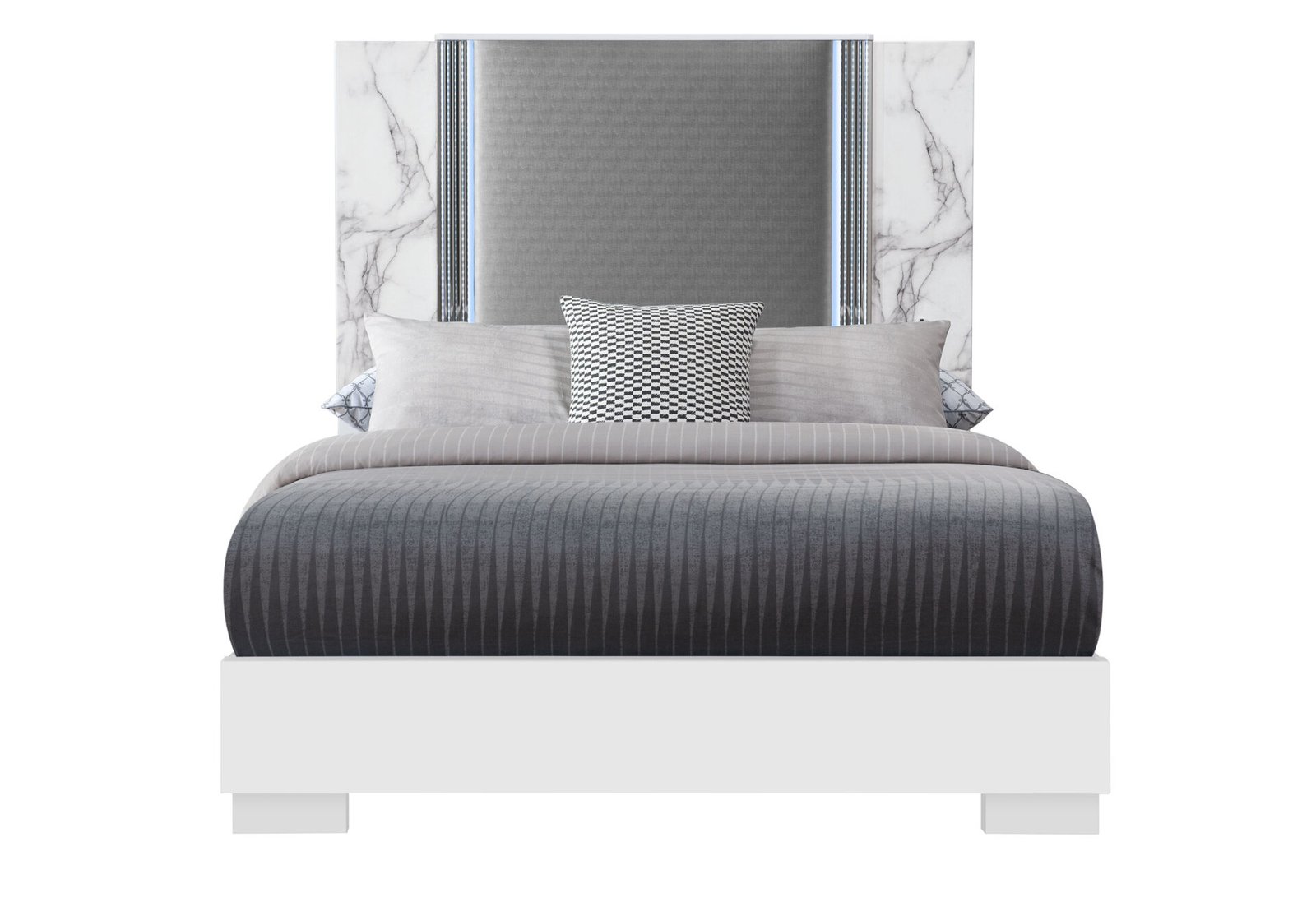 Second image of YLIME WHITE MARBLE QUEEN BED GROUP FULLY SLATTED