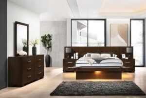 JESSICA 5-PIECE QUEEN LED BEDROOM SET CAPPUCCINO