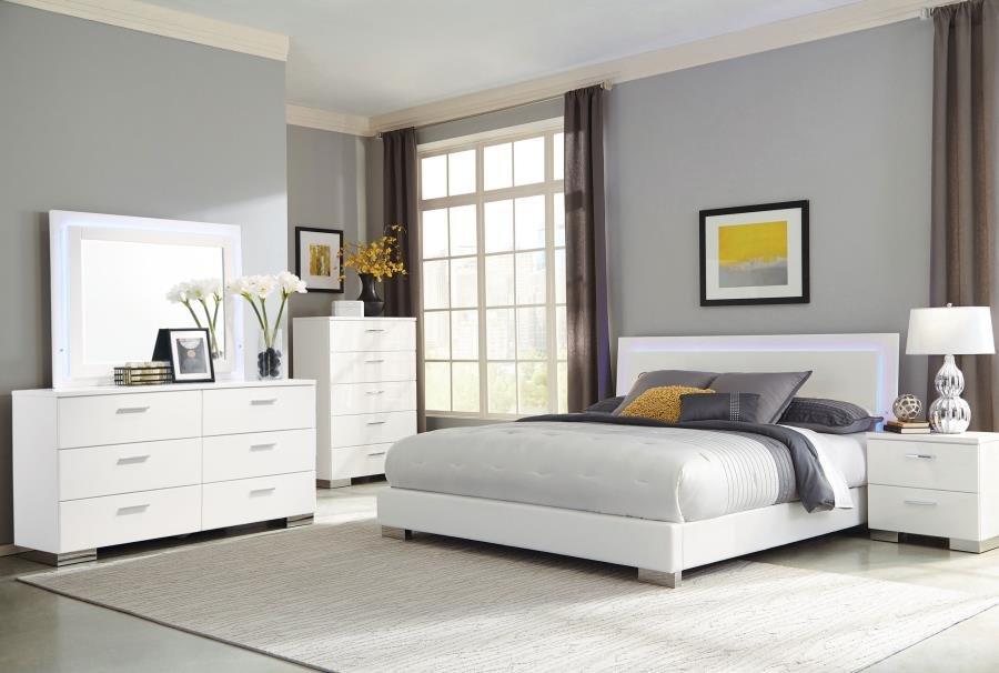 FELICITY 5-PIECE QUEEN BEDROOM SET WHITE HIGH GLOSS