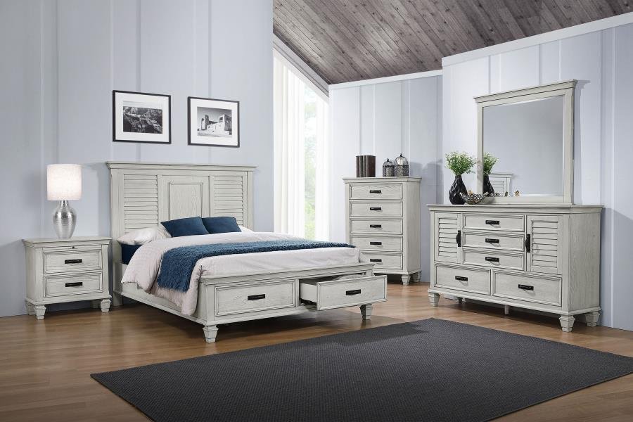 FRANCO 5-PIECE QUEEN BEDROOM SET DISTRESSED WHITE