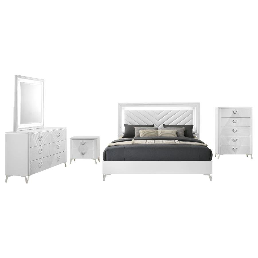 Second image of CASSIA 5-PIECE QUEEN LED BEDROOM SET WHITE HIGH GLOSS