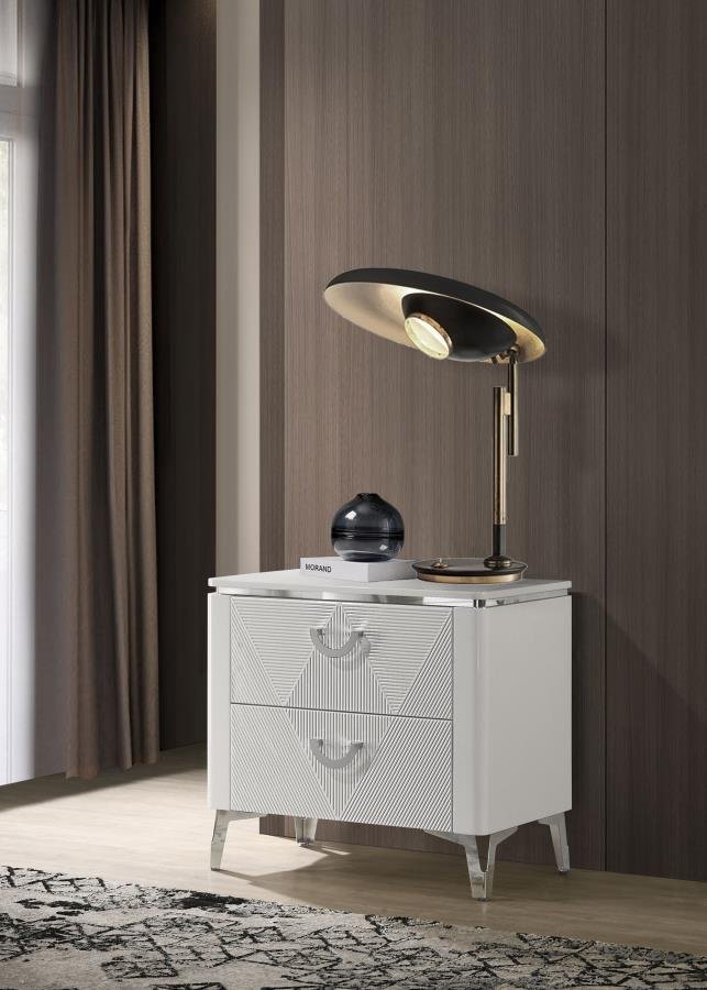 Second image of CASSIA 2-DRAWER NIGHTSTAND BEDSIDE TABLE WHITE HIGH GLOSS