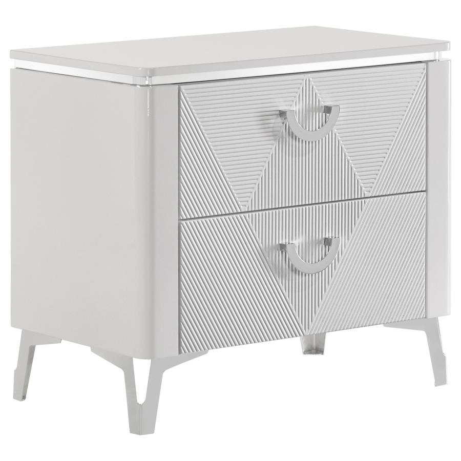 CASSIA 2-DRAWER NIGHTSTAND BEDSIDE TABLE WHITE HIGH GLOSS