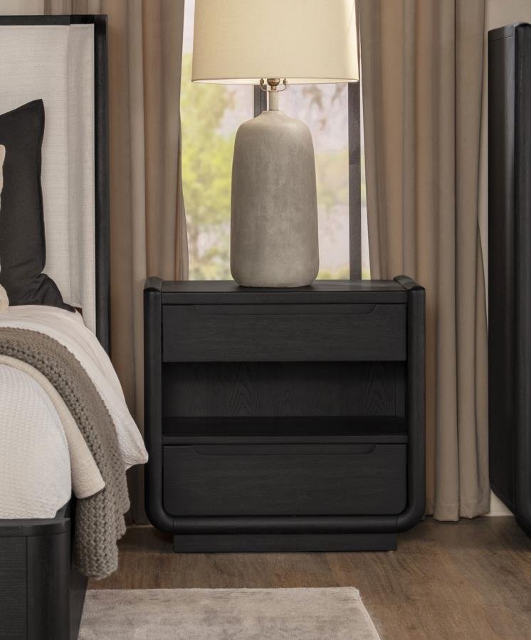 Second image of LEANDRO 2-DRAWER LED NIGHTSTAND WITH USB BURNISHED BLACK