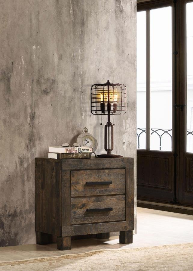 Second image of WOODMONT 2-DRAWER NIGHTSTAND RUSTIC GOLDEN BROWN