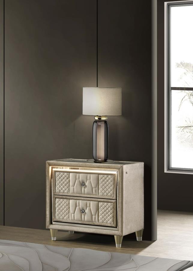 Second image of LORIENT 2-DRAWER LED NIGHTSTAND WITH USB IVORY AND CAMEL