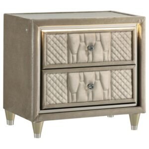 LORIENT 2-DRAWER LED NIGHTSTAND WITH USB IVORY AND CAMEL