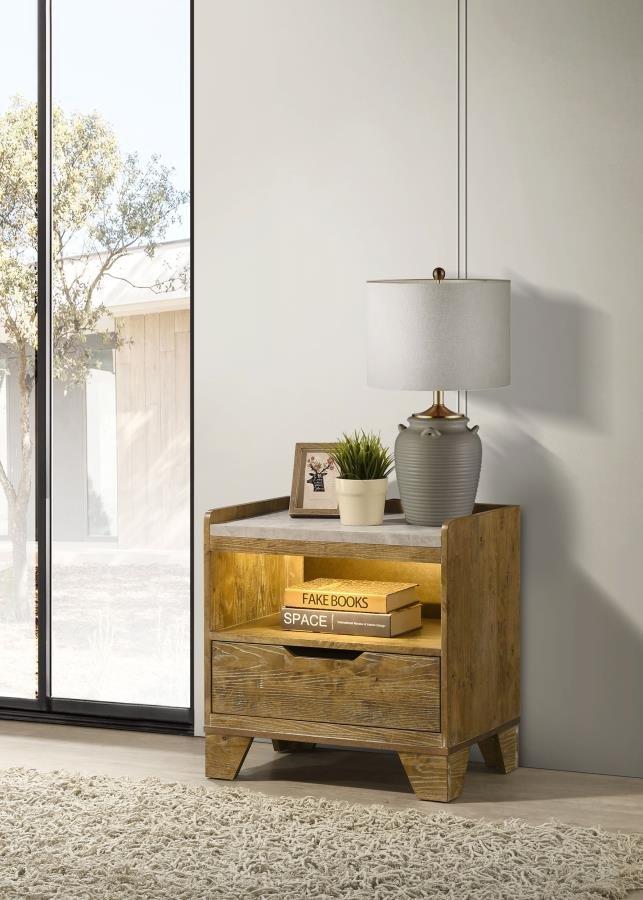 Second image of HENDERSON 1-DRAWER LED NIGHTSTAND BEDSIDE TABLE MEDIUM OAK
