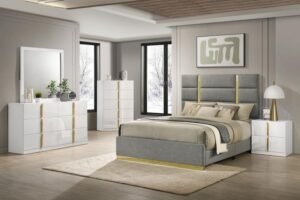 INES 5-PIECE QUEEN BEDROOM SET GREY AND WHITE HIGH GLOSS