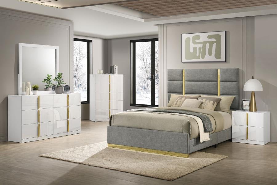 INES 5-PIECE QUEEN BEDROOM SET GREY AND WHITE HIGH GLOSS