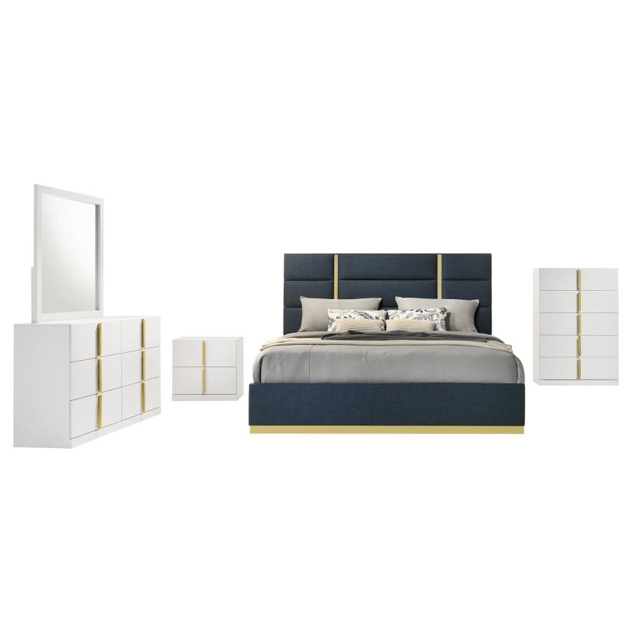 Second image of INES 5-PIECE QUEEN BEDROOM SET NAVY AND WHITE HIGH GLOSS