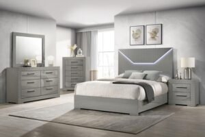 IVES 5-PIECE QUEEN BEDROOM SET GREY HIGH GLOSS