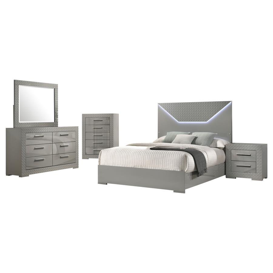 Second image of IVES 5-PIECE QUEEN BEDROOM SET GREY HIGH GLOSS
