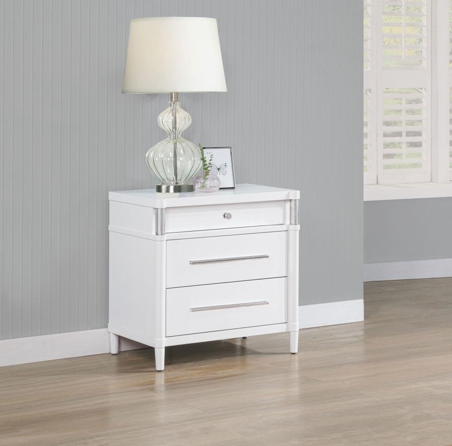 Second image of GRACEMONT 3-DRAWER BEDROOM NIGHTSTAND BEDSIDE TABLE WHITE