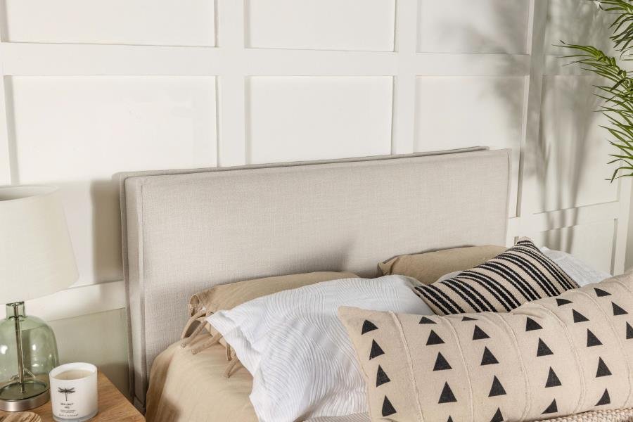 Second image of IZZY UPHOLSTERED QUEEN OR FULL PANEL HEADBOARD SAND