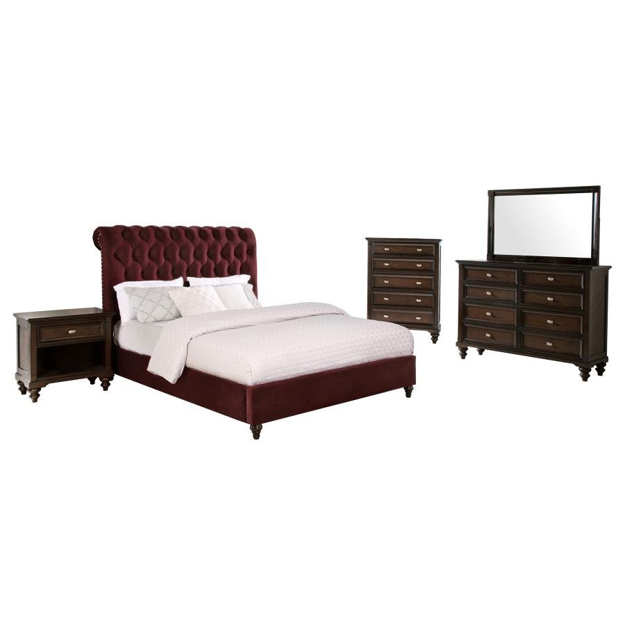 Second image of DEVON 5-PIECE QUEEN BEDROOM SET WINE RED AND DARK OAK