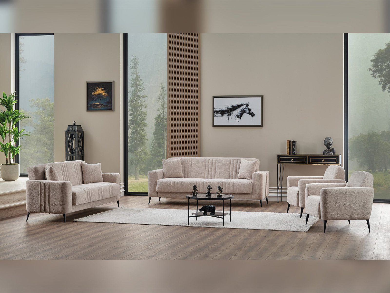 Second image of Adela 3-pieces (Sofa & Loveseat & Chair) Livingroom Set Cream