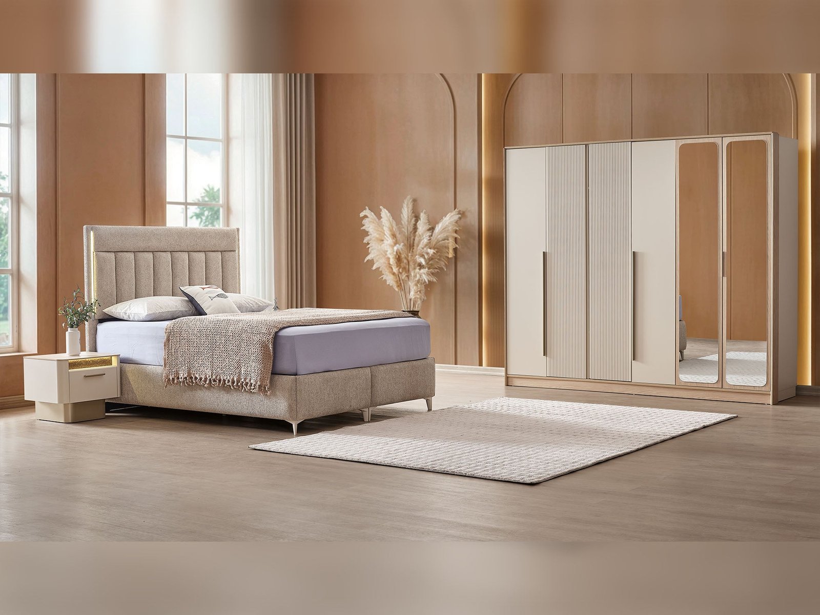 Alessa Al Bedroom (Queen Frame With Headboard & Dresser With Mirror & 2 Nightstand)