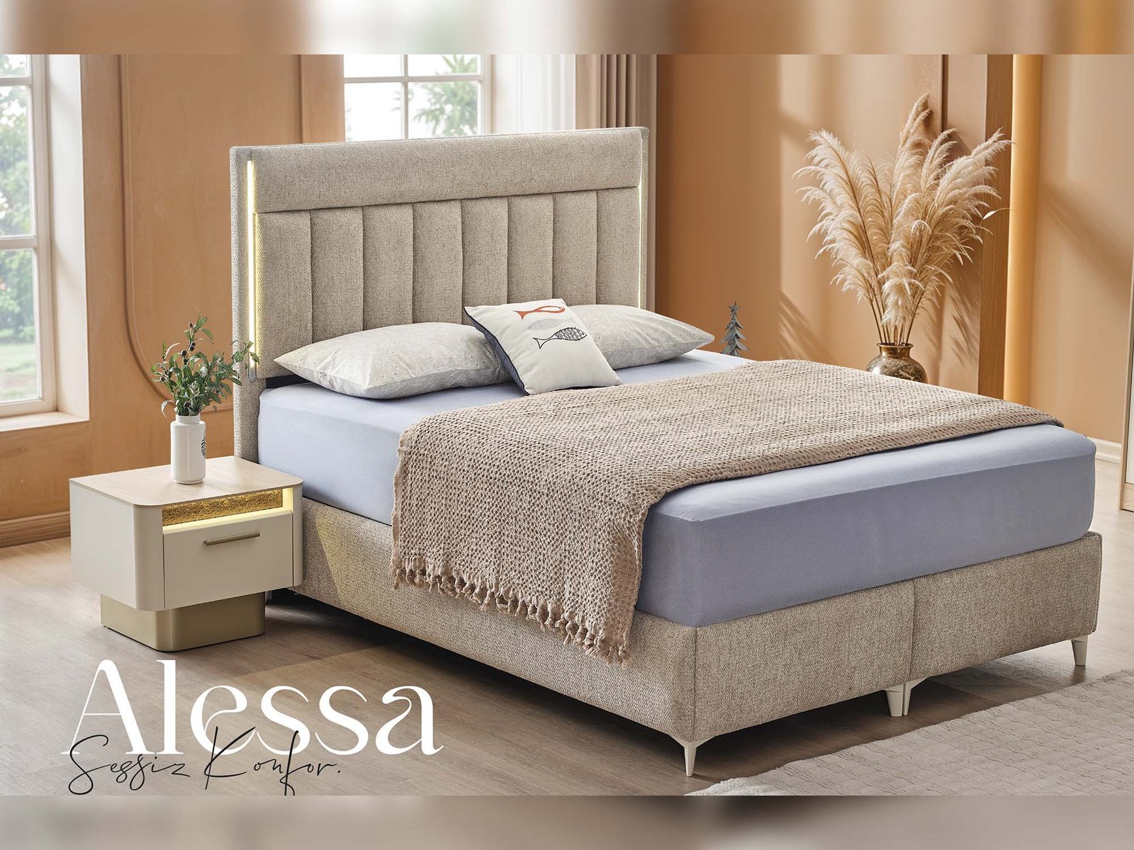 Second image of Alessa Al Bedroom (Queen Frame With Headboard & Dresser With Mirror & 2 Nightstand)
