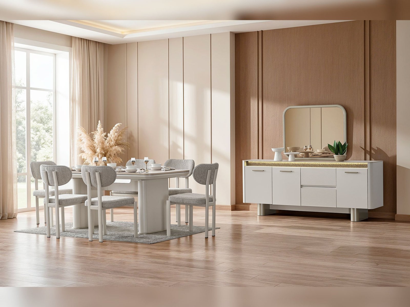 Alessa Al Diningroom (Consol With Mirror & Dining Table & 6 Dining Chair)