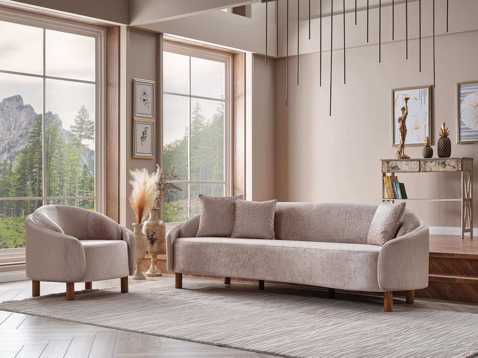 Second image of Alessa 4-pieces (2 Sofa & 2 Chair) Livingroom Set Cream