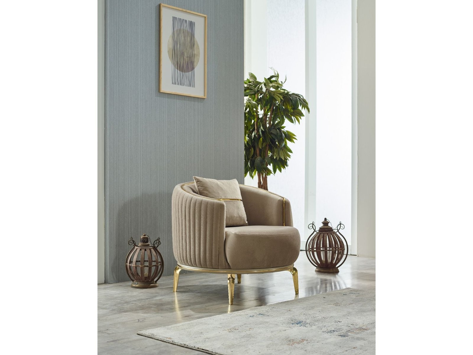 Second image of Armoni Chair Beige With Gold Legs