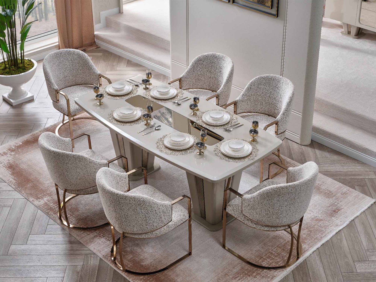 Second image of Asel Diningroom (Consol With Mirror & Dining Table & 6 Dining Chair)