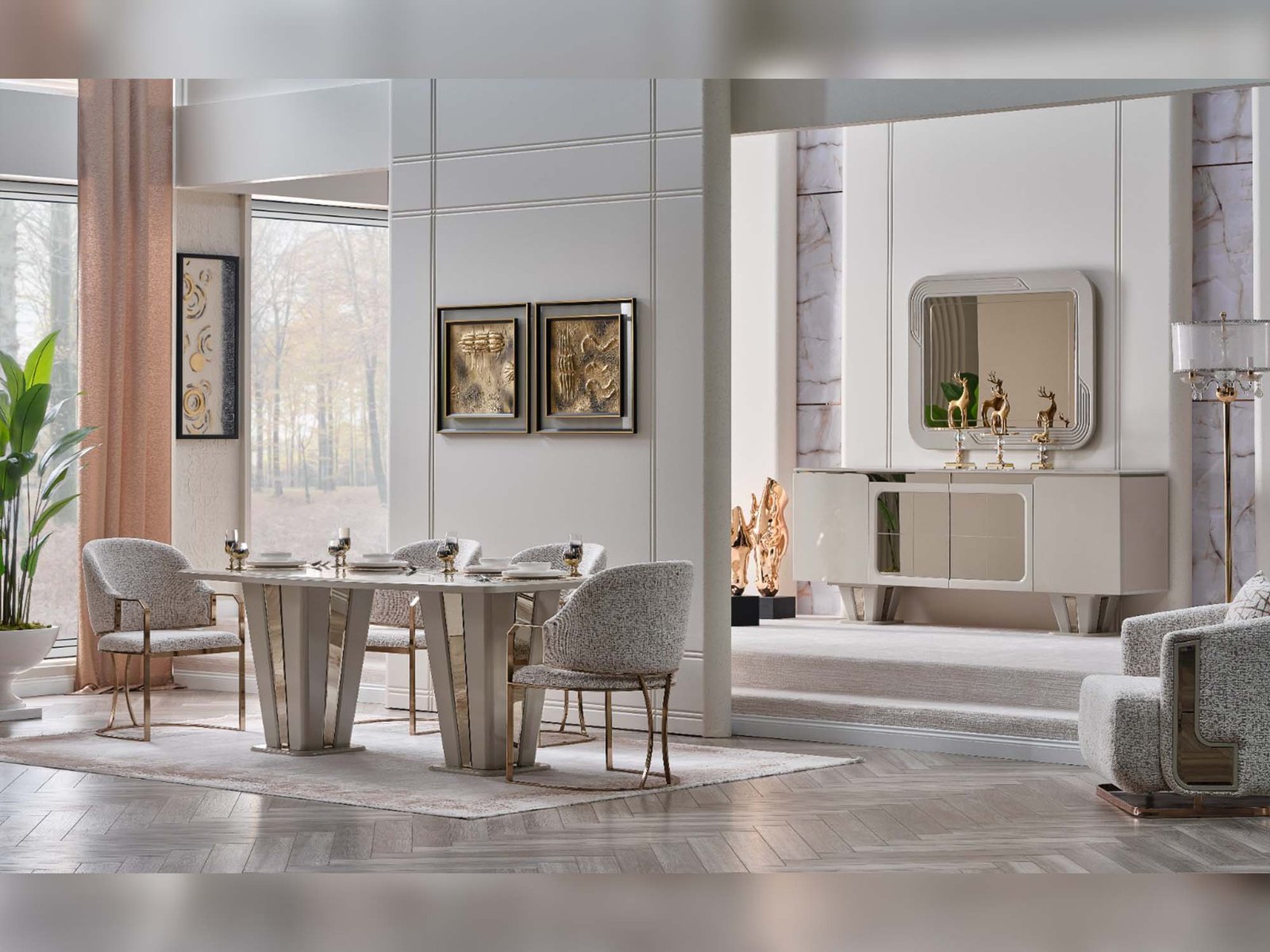 Asel Diningroom (Consol With Mirror & Dining Table & 6 Dining Chair)