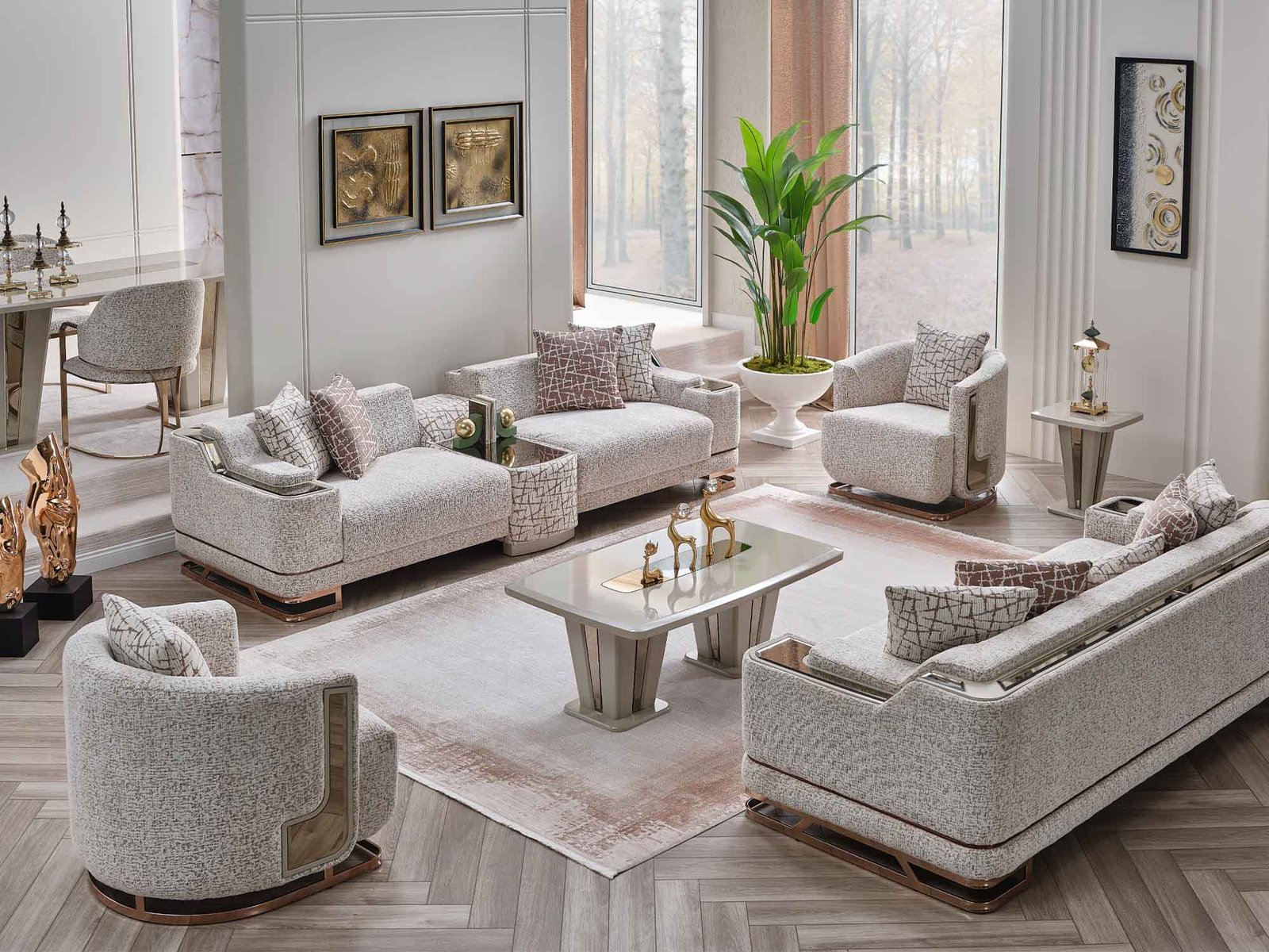 Asel 4-pieces (Four Seat Sofa & Sofa & 2 Chair) Livingroom