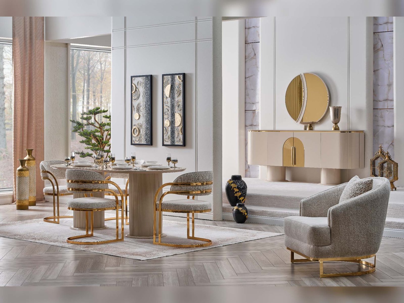 Asos Diningroom (Consol With Mirror & Dining Table & 6 Dining Chair)