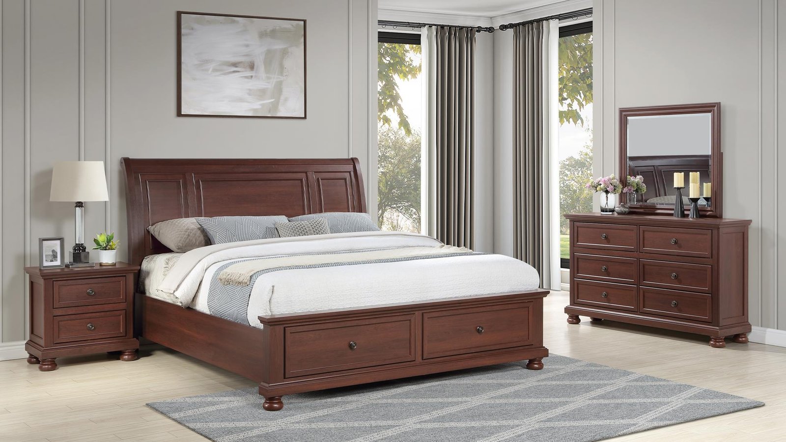 Second image of BOSTON QUEEN 5 PC BEDROOM SET IN WALNUT