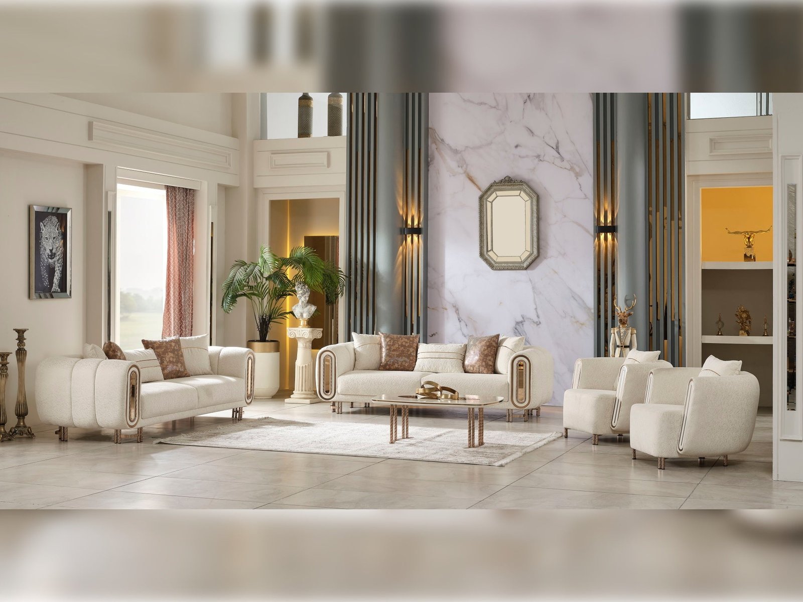 Second image of Bella 3-pieces (Sofa & Loveseat & Chair) Livingroom Set Cream