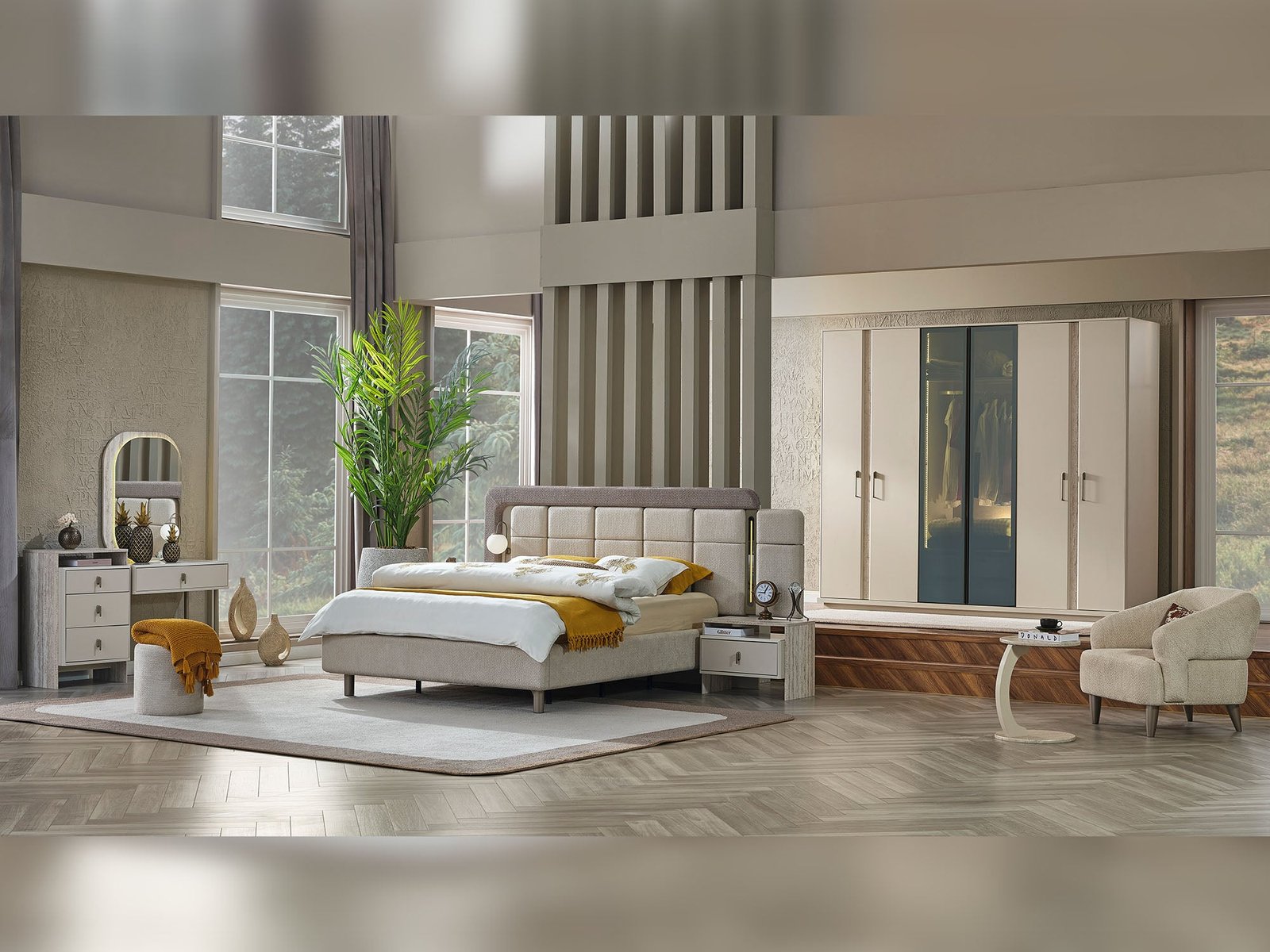 Bern Bedroom (Queen Frame With Headboard & Dresser With Mirror & 2 Nightstand)