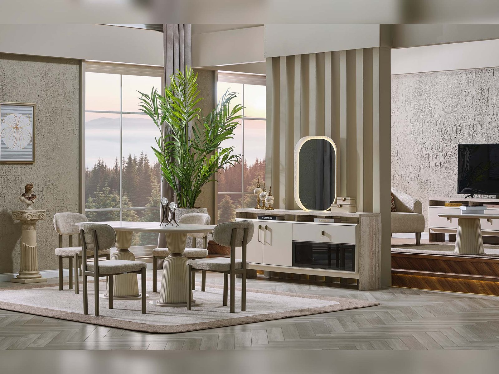 Bern Diningroom (Consol With Mirror & Dining Table & 6 Dining Chair)