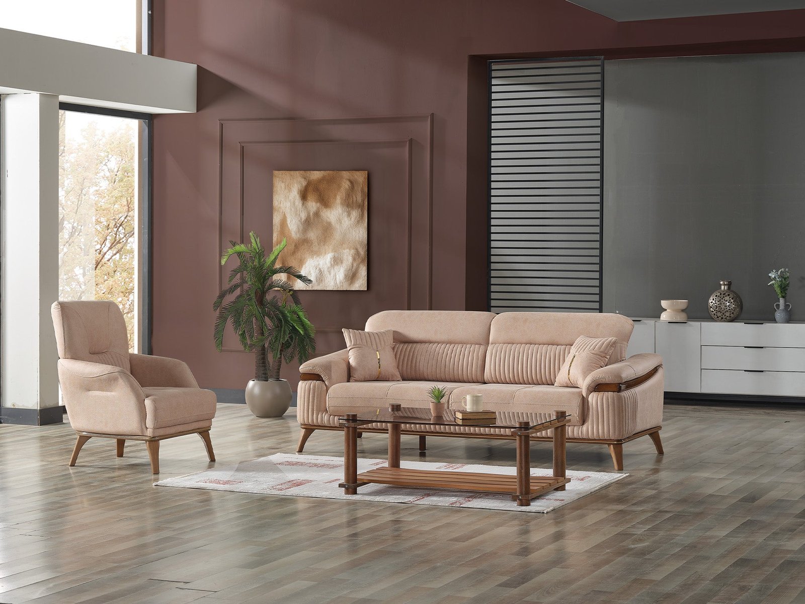 Second image of Beta 3-pieces (Sofa & Loveseat & Chair) Livingroom Set Beige