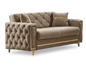 Bolivya Convertible Loveseat Beige With Gold Legs