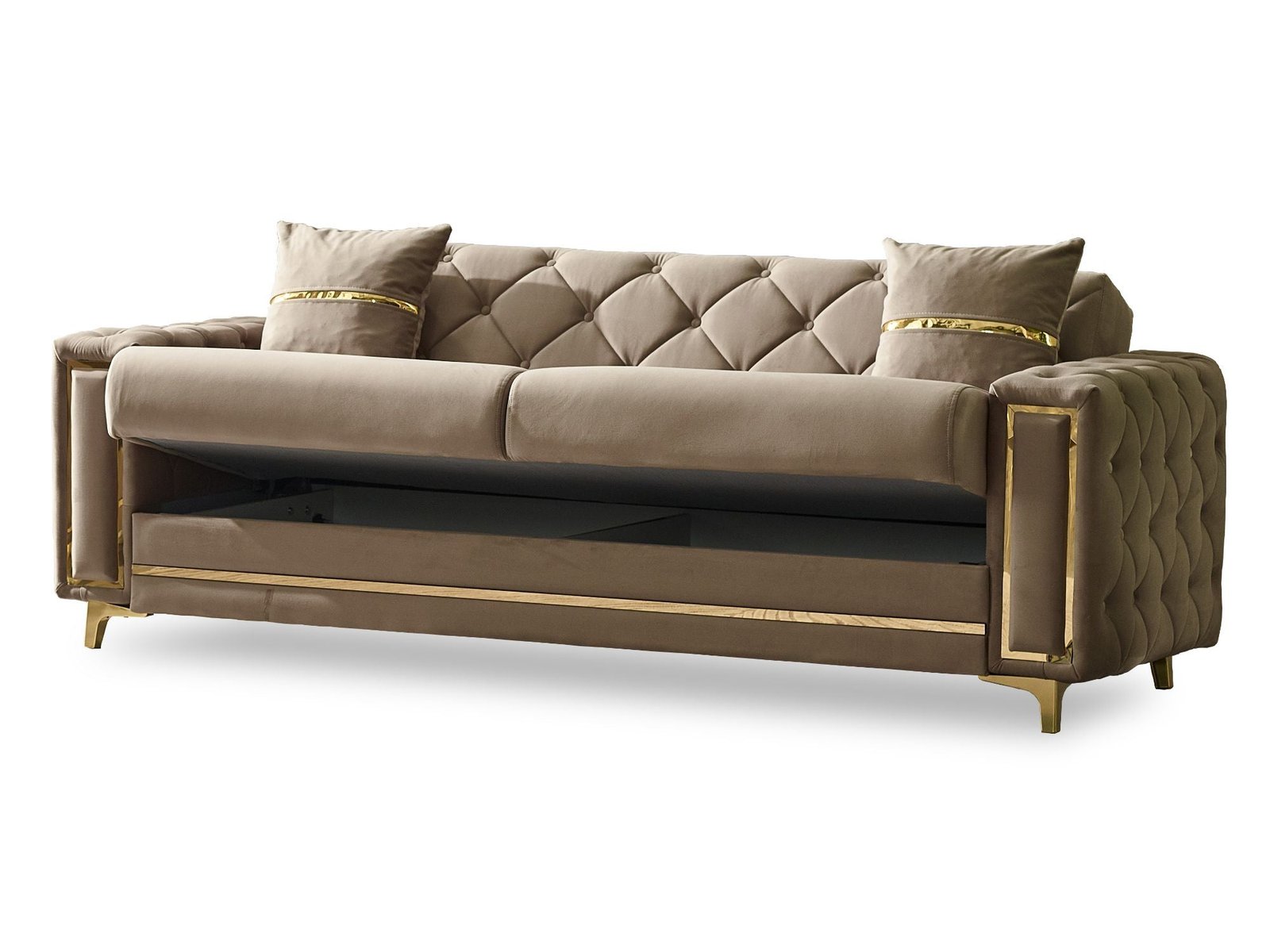 Second image of Bolivya Convertible Sofa Beige With Gold Legs