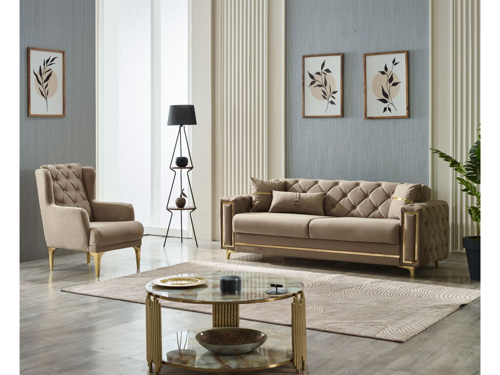 Second image of Bolivya Chair Beige With Gold Legs