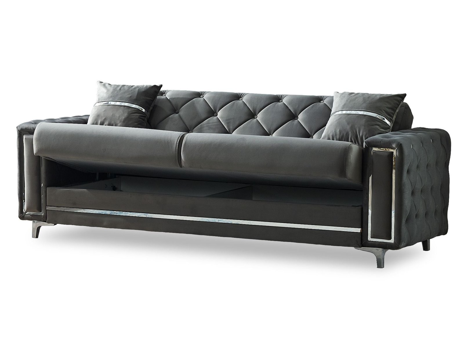 Second image of Bolivya Convertible Sofa Grey With Silver Legs