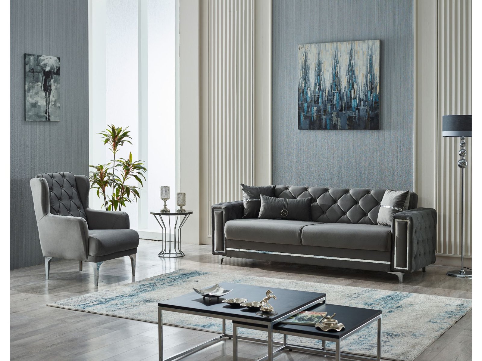 Second image of Bolivya 3-pieces (Sofa & Loveseat & Chair) Livingroom Set Grey