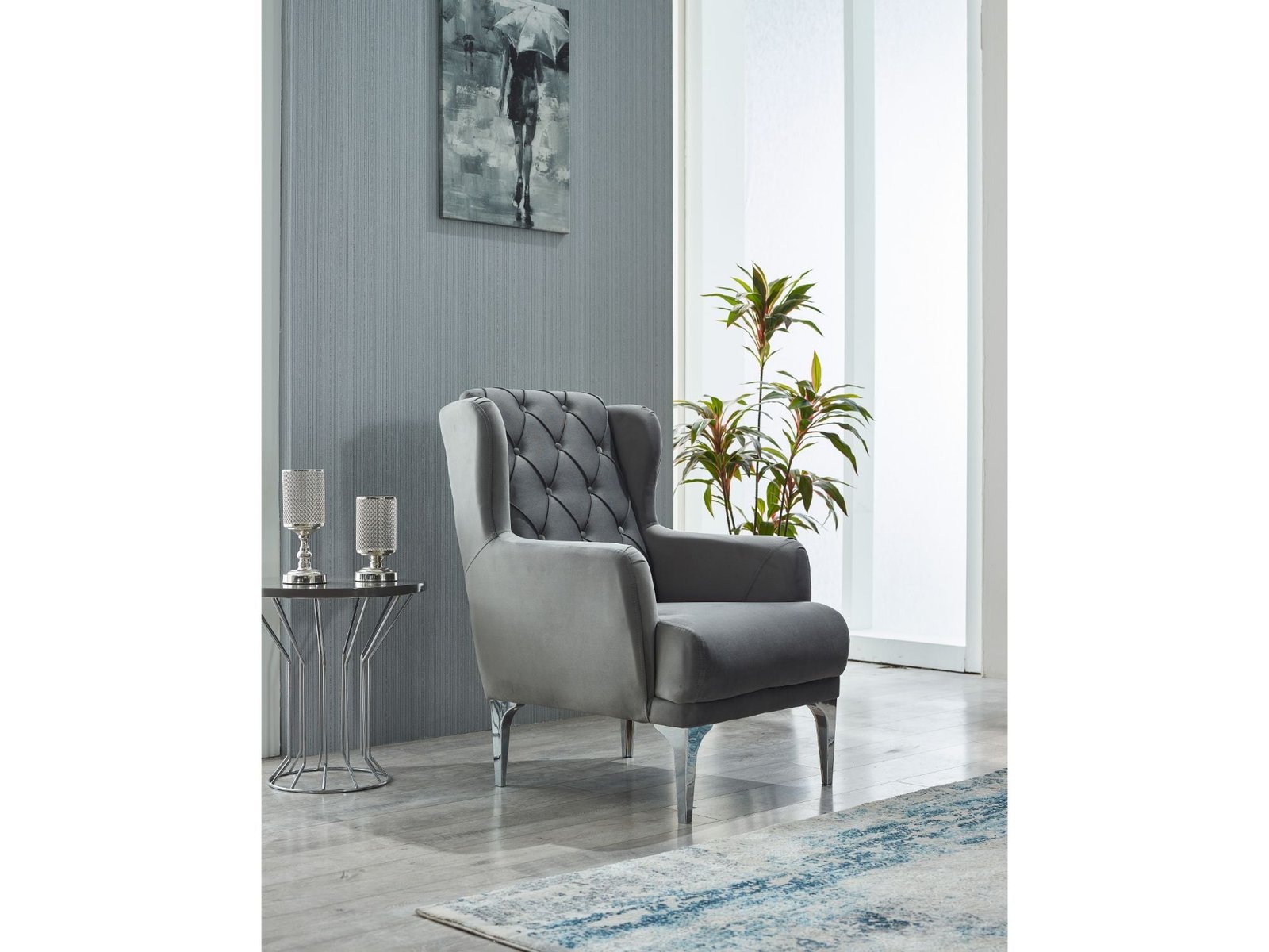 Second image of Bolivya Chair Grey With Silver Leg