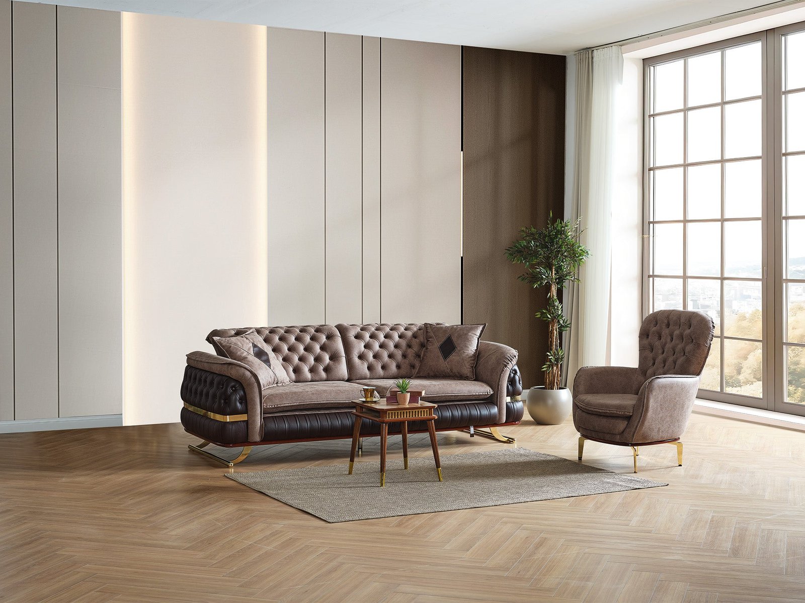 Second image of Bravo 3-pieces (Sofa & Loveseat & Chair) Livingroom Set Brown