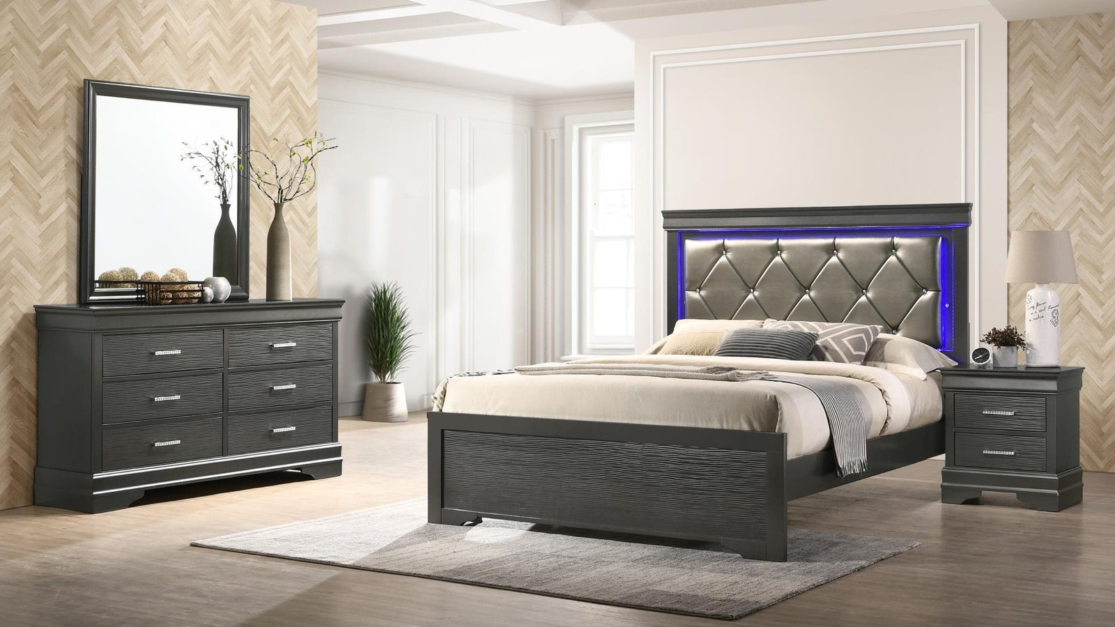 Second image of BROOKLYN TWIN 4 PC BEDROOM SET IN GUN METAL