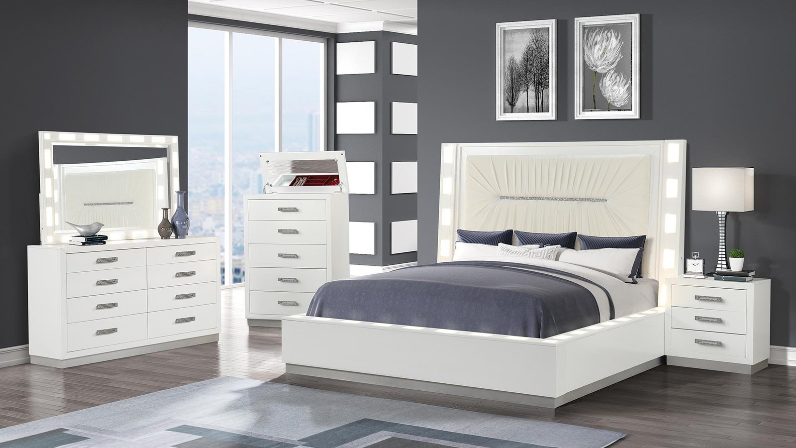 COCO QUEEN 5 PC BEDROOM SET IN MILKY WHITE