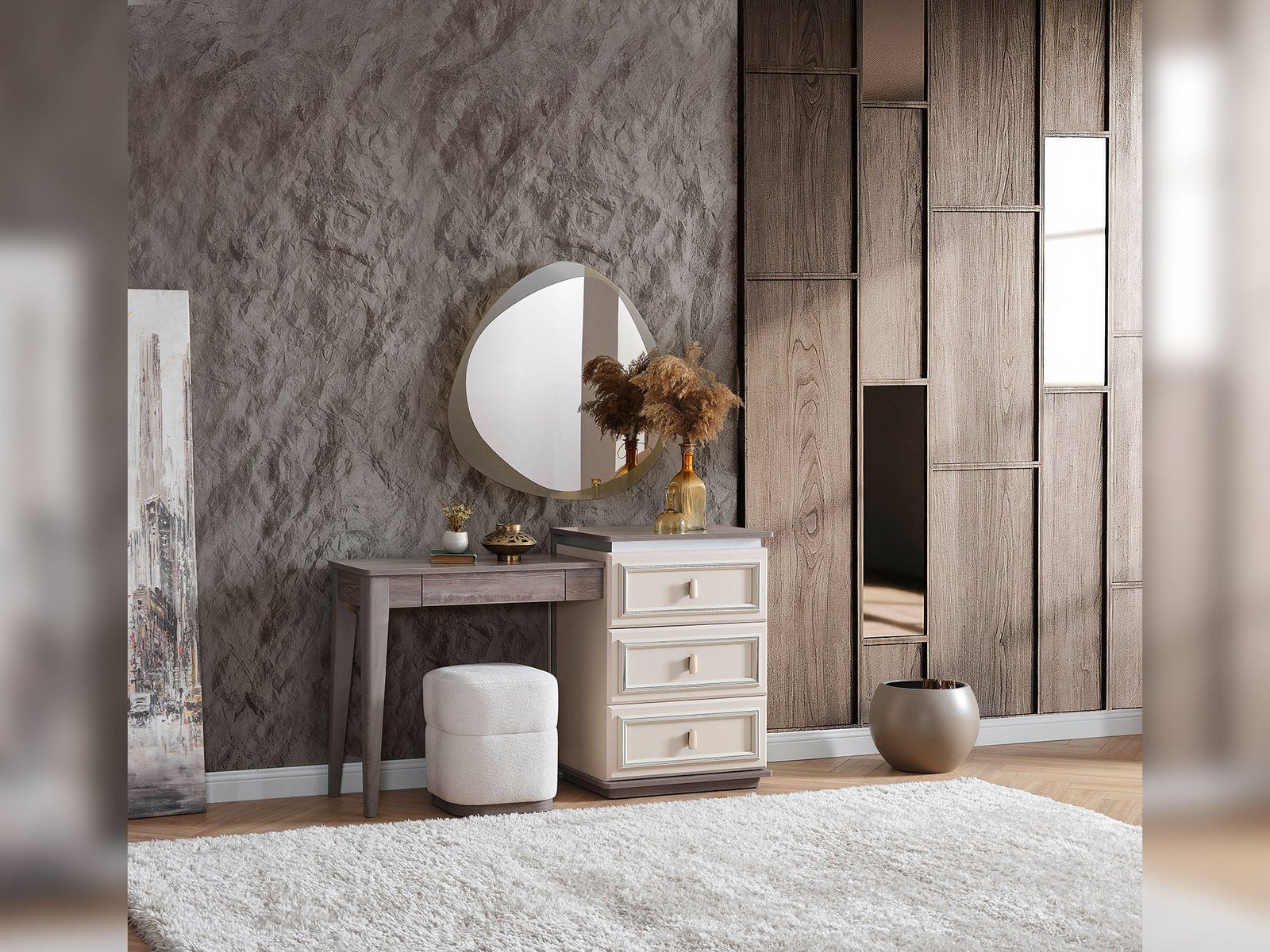 Carmen Dresser With Mirror & Ottoman