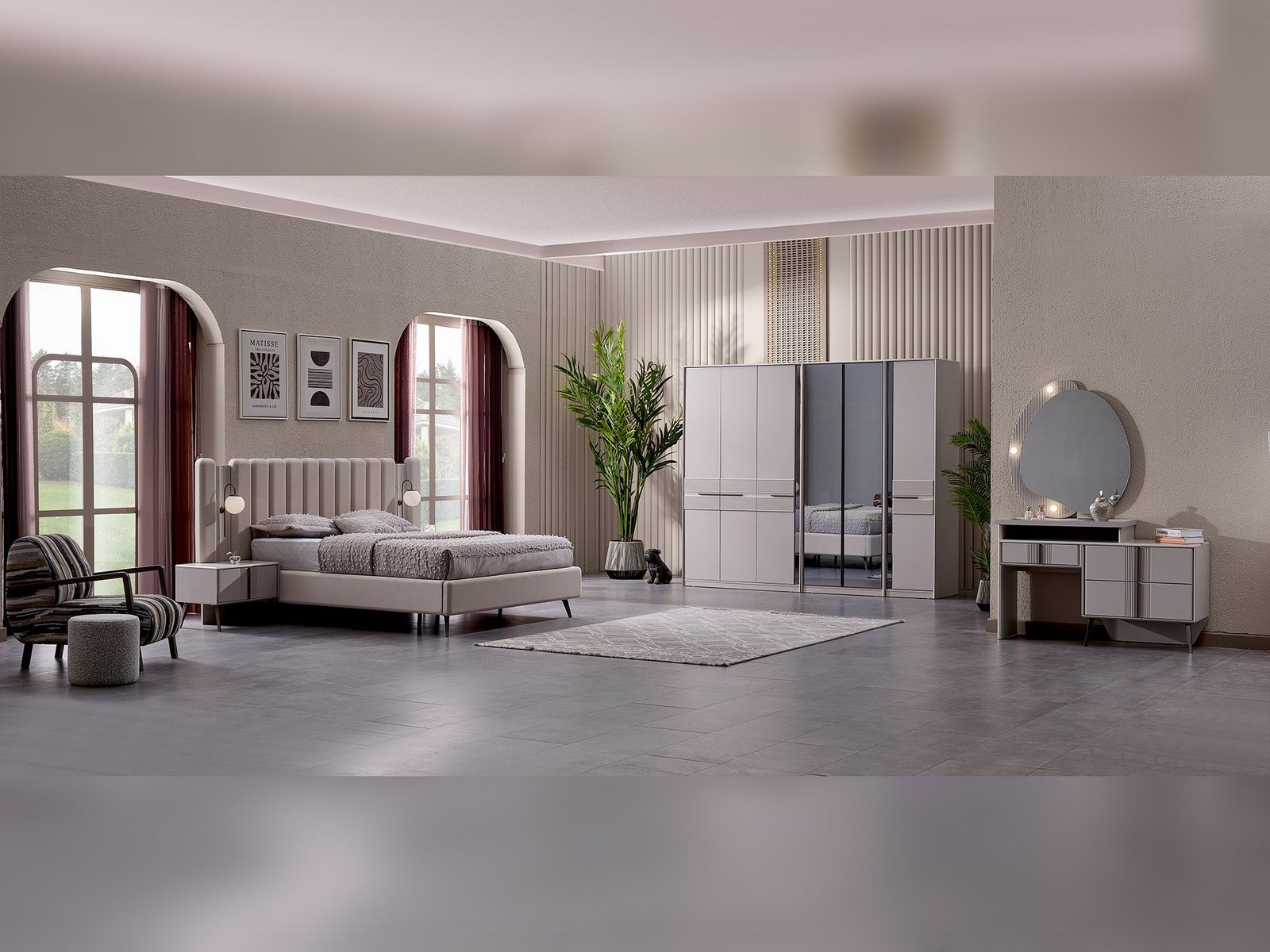 Cenova Bedroom (Queen Frame With Headboard & Dresser With Mirror & 2 Nightstand)