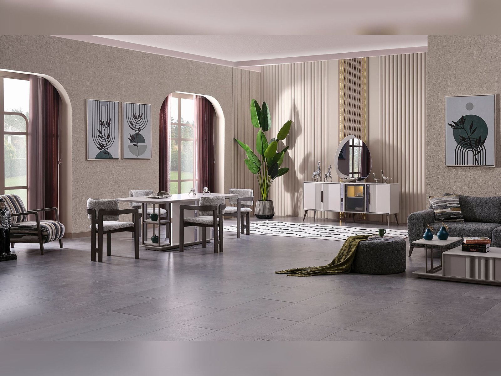 Cenova Diningroom (Consol With Mirror & Dining Table & 6 Dining Chair)